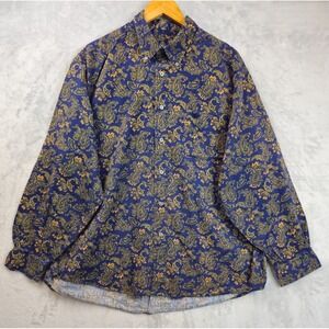 Vintage Docker's Blue Green Paisley Button Down Size XL Men 90s Y2K Floral Baggy
